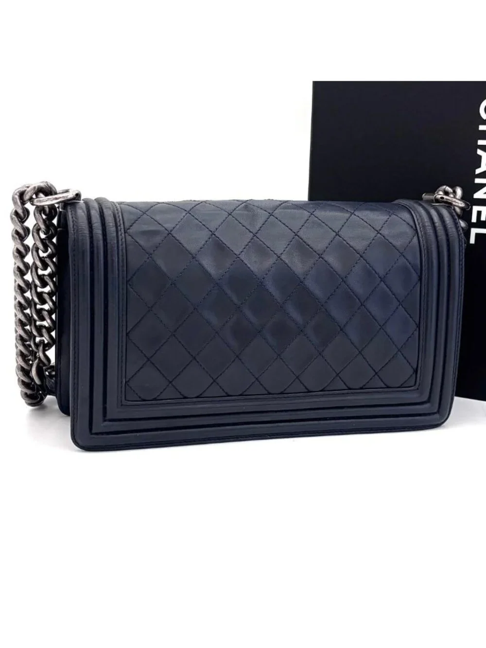 Chanel Boy Quilted Chain Shoulder Navy Lambskin